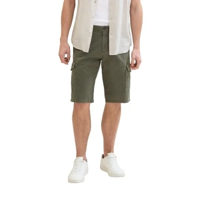 Afbeelding van TOM Tailor Regular Shorts, Heren, Maat: 32, Olive structure print