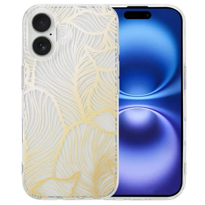 Afbeelding van Apple iPhone 16 Hoesje Siliconen en TPU (zacht) imoshion Softcase/Backcover Golden Leaves Transparant Telefoonhoesje