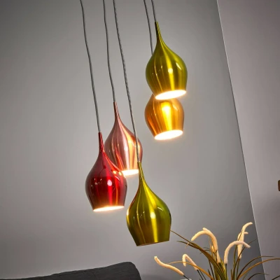 Afbeelding van Searchlight Vibrant hanglamp m. kleurige schermen 5 lichtbr.