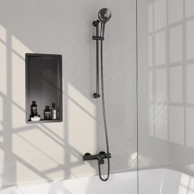Afbeelding van Brauer gunmetal Edition Badkraan Opbouw glijstang 2 functies gladde knoppen handdouche rond 3 standen PVD geborsteld