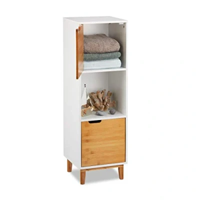 Afbeelding van Relaxdays wandkast met deur 3 planken bamboe en MDF 101 x 32 30 cm wit