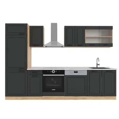 Afbeelding van Vicco Complete keukeneenheid R Line, Antraciet landhuis/gouden eik, 300 cm , WB Marmer