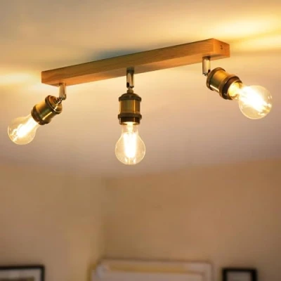Afbeelding van ANWIO Retro plafondlamp fitting, 3 weg spotlicht, slaapkamerverlichting met E27 basis, verstelbare zwarte keuken woonkamer lampen (geen lampen)
