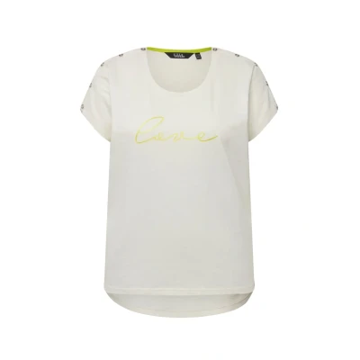 Afbeelding van Ulla Popken, Dames grote maten, T shirt met knoopsluiting en print, oversized, wit, 54/56 NL