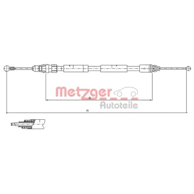 Afbeelding van METZGER 11.6808 Handremkabel Rechts achter 1598/1465mm COFLE OPEL: Vivaro A Van, Combi, RENAULT: TRAFIC 2 Kasten
