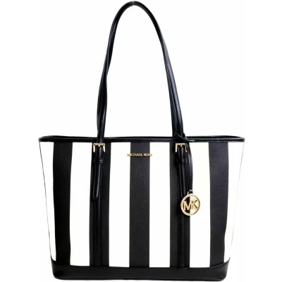Afbeelding van Michael Kors Jet Set Travel Large TZ Shoulder PVC Tote Bag Purse Black Multi