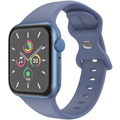 Afbeelding van Apple Watch Siliconen+ bandje Blauw Geschikt voor Series1/2/3/4/5/6/7/8/9/10/SE (38/40/41 mm) Series 10 (42 Navy Maat S/M