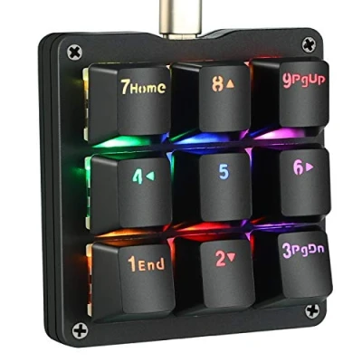 Afbeelding van Koolertron Mechanisch, eenhands macro toetsenbord, led achtergrondverlichting, draagbaar mini mechanisch gamingtoetsenbord voor OSU! met 9 volledig programmeerbare toetsen (zwart/RGB achtergrondverlichting/blauwe schakelaars)