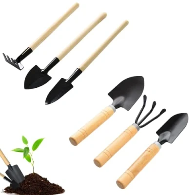 Afbeelding van Tuingereedschapsset, 6 delige set tuingereedschap mini tuingereedschap, kleine houten handgreep, handheld tuinschepen, tuinhandgereedschap voor bonsai gereedschap, planten, potbloemen