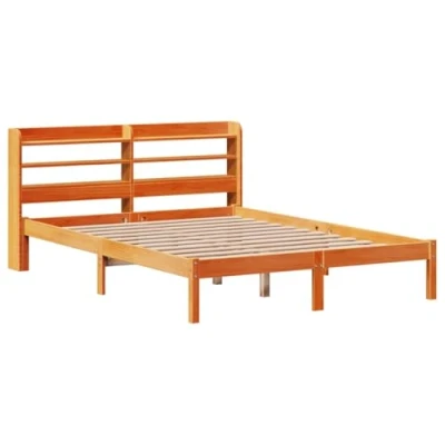 Afbeelding van vidaXL Bedframe met hoofdbord massief grenenhout wasbruin 135x190 cm