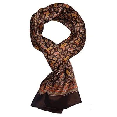 Afbeelding van UK_Stone 100% zijden paisley bloemen halsdoek heren sjaal, # 4 koffie, Größe: 160*28cm(62,4&quot;x 10,92&quot;)