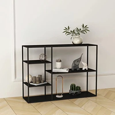 Afbeelding van [en.casa] Staand rek Isojoki boekenkast metalen zwart open kast vrijstaand 120x35x87,5 cm