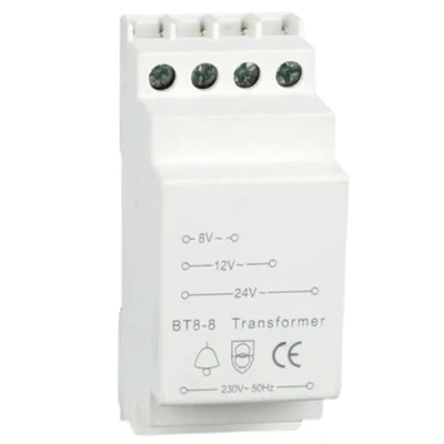 Afbeelding van Beltrafo deurbel, beltrafo, transformator, gong 8V 12V 24V, past op gestandaardiseerde 35 mm DIN rail, beltransformator voor deurbel en deurbellen