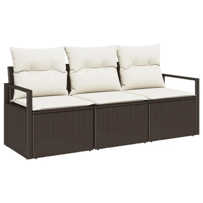 Afbeelding van vidaXL 3 delige Tuinsofa Set met Kussens Bruin Poly Rattan