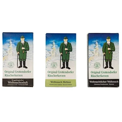 Afbeelding van Crottendorfer Räucherkerzen Originele wierookmix 3 delige set geuren: kerstwierook + wierook Melisse Ertsgebergte Kerstmis 72 stuks Made in Germany