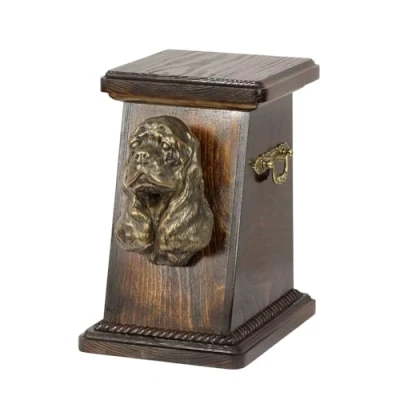 Afbeelding van Art Dog Custom Memorial Urn Handgemaakte Box Koudgegoten bronzen hondenkop op berkenbasis 19cmx32cmx30cm Amerikaanse Cocker spaniël