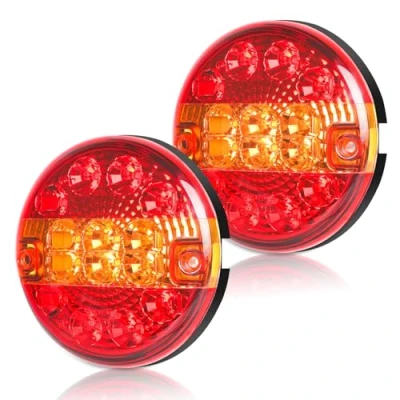 Afbeelding van Yuanjoy 2 stuks achterlichten, aanhangerverlichting, 12 24 V, rond, waterdicht, voor aanhanger, vrachtwagen, caravan, bestelwagen of tractor.
