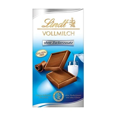 Afbeelding van Lindt Volle melk chocolade zonder toegevoegde suiker (fijnste chocolade, suikervrij en gluten), verpakking van 4 stuks (4 x 100 g)