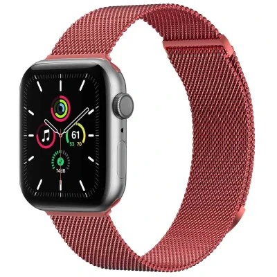 Afbeelding van Apple Watch bandje Milanees Rood Geschikt voor Series1/2/3/4/5/6/7/8/9/10/SE (38/40/41 mm) Series 10 (42 Maat M