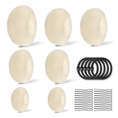 Afbeelding van 7 stuks haardonutset, kapselhulp, set met 4 elastische haarbanden, 10 U vormige haarspelden, voor chignon haar, groot, medium en klein (goud)