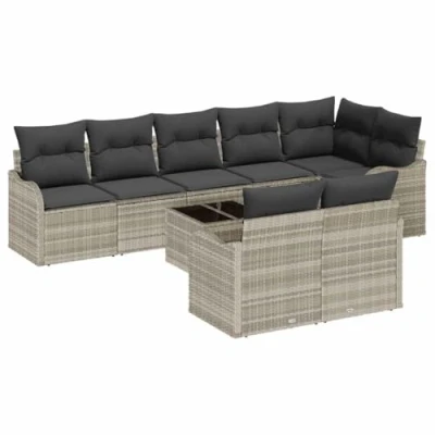 Afbeelding van vidaXL 9 delig Tuin Sofa Set met Kussens Grijs Poly Rattan