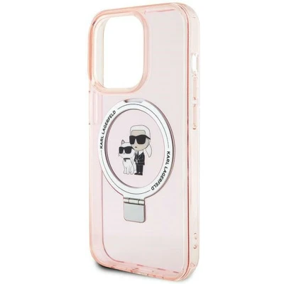 Afbeelding van Karl Lagerfeld Ring Stand &amp; Choupette Hard Case Back Cover met MagSafe voor Apple iPhone 15 Pro Roze