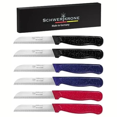 Afbeelding van Schwertkrone Solingen Keukenmessenset, 6 stuks, getand, Made in Germany, schilmes, fruitmes, groentemes, allessnijder, roestvrij staal,