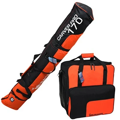 Afbeelding van BRUBAKER combi set skitas en skischoentas voor 1 paar ski&#039;s tot 170 cm, stokken, schoenen, helm zwart oranje