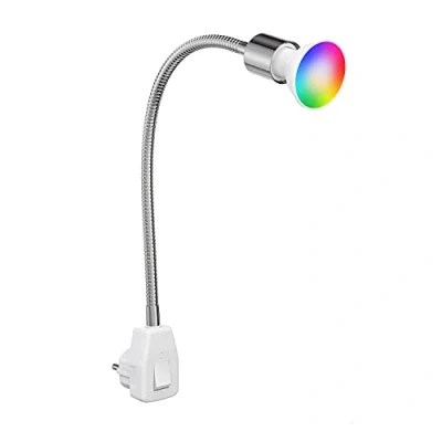 Afbeelding van ledscom.de Stopcontactlamp LESCH Leeslamp Zwanenhals, schakelaar, chroom incl. Smart Home RGBW GU10 LED lamp, 5,41W, 473lm