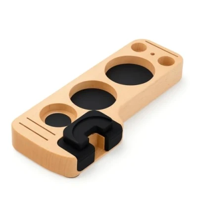 Afbeelding van VIENESSO Tamperstation hout voor de barista elegant aandrukstation zeefdrager (51 58 mm) tampingstation en accessoires plank (lichtbruin)