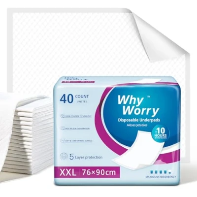 Afbeelding van WhyWorry Incontinentie Onderlegger Wegwerp Voor Volwassenen en Senioren, 76 x 90 cm Bed Onderlegger, Super Absorberende Onderkussens Baby, Lekvrije Plasmatten Honden, 80 Stuks