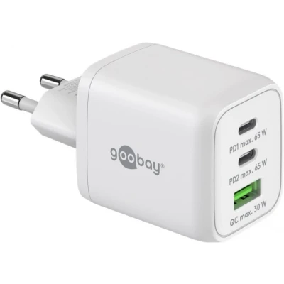 Afbeelding van Goobay USB C PD multiport snellader Nano (65 W) wit 2x poorten (Power Delivery) en 1x A poort (Quick Charge 3.0)