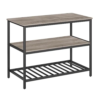 Afbeelding van VASAGLE Keukeneiland met groot werkblad, keukenrek 3 niveaus, stalen frame, 60 x 120 90 cm, industriële stijl, eenvoudig te monteren, greige en zwart KKI001B02