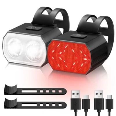 Afbeelding van Blendura Fietslamp, 6 + modi, fietsverlichting voor en achter, led, oplaadbaar via USB, IPX6, fietslamp mountainbikes fietsen