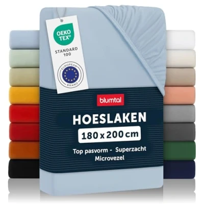 Afbeelding van Blumtal Hoeslaken Microvezel 180 x 200 cm Oeko Tex gecertificeerd tot 25 Matrashoogte Lichtblauw