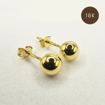 Afbeelding van Oorknoppen massief goud 18 Karaat dames oorbellen bol 6mm 18kt gouden goudkleurig 18k
