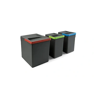 Afbeelding van Emuca Recyclingcontainers voor keukenlade, hoogte 266 mm, 1x15L,2x7L, Actraciet grijs