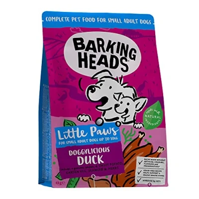 Afbeelding van Barking Heads Hondenvoer, droog, graanvrij, voor kleine rassen, eend goed alles goed, 100% natuurlijk, hypoallergeen, zonder kunstmatige smaakversterker, 4 kg