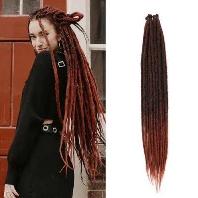 Afbeelding van 20 Strands Dreadlock Extensions 24 Inch Synthetic Hippie Single Ended Dreads Ginger 0.6 cm Width Loc Reggae Style Crochet Hair for Women (1B/350)