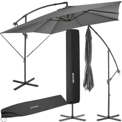Afbeelding van tectake® Parasol Apollon lichtgrijs 250 x cm, inclusief windbeveiliging en beschermhoes grijs