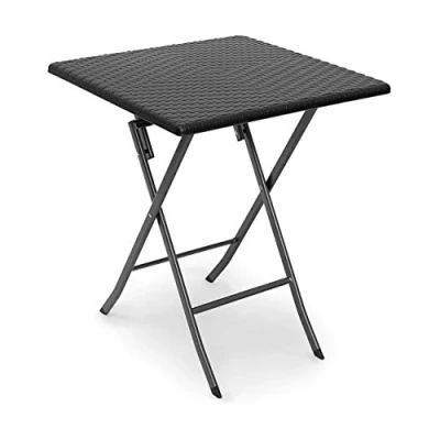 Afbeelding van Relaxdays tuintafel rotanlook opklapbare bijzettafel eettafel tuin campingtafel rond Zwart, Vierkant