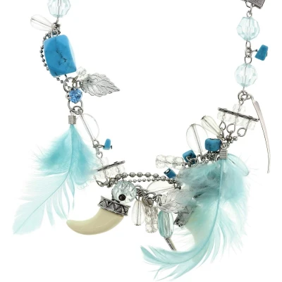 Afbeelding van Behave Bruine ketting met hangers, veren en tand