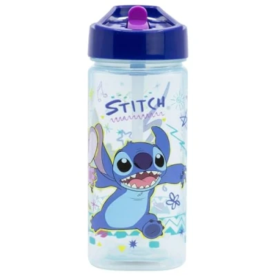 Afbeelding van Stitch herbruikbare waterfles met geïntegreerd rietje, vierkant, 510 ml