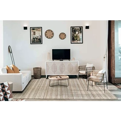 Afbeelding van HAMID Wol en jute tapijt Olivia, handgeweven wollen voor woonkamer, slaapkamer, natuurlijk wit, (80 x 150 cm)