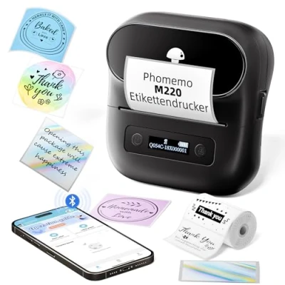 Afbeelding van Phomemo M220 labelprinter, thermo bluetooth, draagbare labelfabrikant, update sticker printer voor barcode, adres, thuis, kantoor, kleine bedrijven
