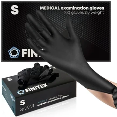 Afbeelding van FINITEX Wegwerphandschoenen van nitril 100 stuks, multifunctionele levensmiddelenreiniging, medische gebieden, poedervrij en latexvrij, zwarte nitrilhandschoenen, 3,5 mil, S