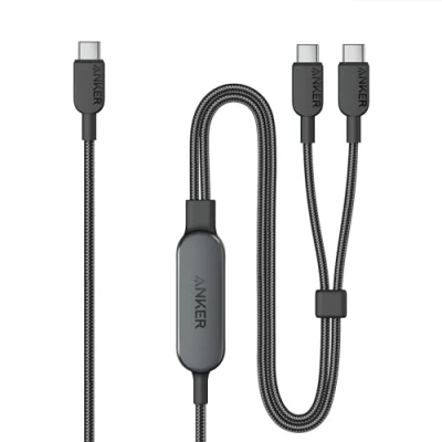 Afbeelding van Anker USB C naar kabel, 140 W Max 2 in 1 oplaadkabel 1,2 m, voor iPhone 15/15 Pro/15 Pro Max/15 Plus, Samsung S24/S23, MacBook Air/Pro, Lenovo, HP, iPad en meer (gevlochten
