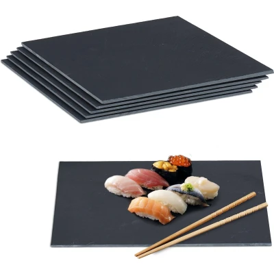 Afbeelding van leisteen serveerplank set van 6 40 x 30 cm beschrijfbaar antraciet