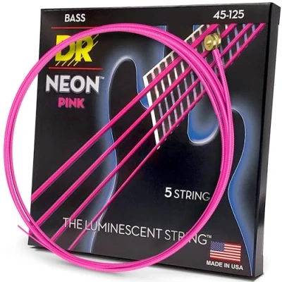 Afbeelding van DR Strings NPB5 45 Hi Def Neon pink 125 set 5 snaren voor elektrische basgitaar