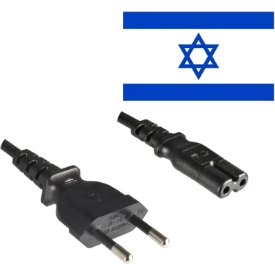 Afbeelding van Stroomkabel met rechte C7 plug en Euro CEE 7/16 (Israël) stekker 2x 0,75mm / zwart 1,8 meter